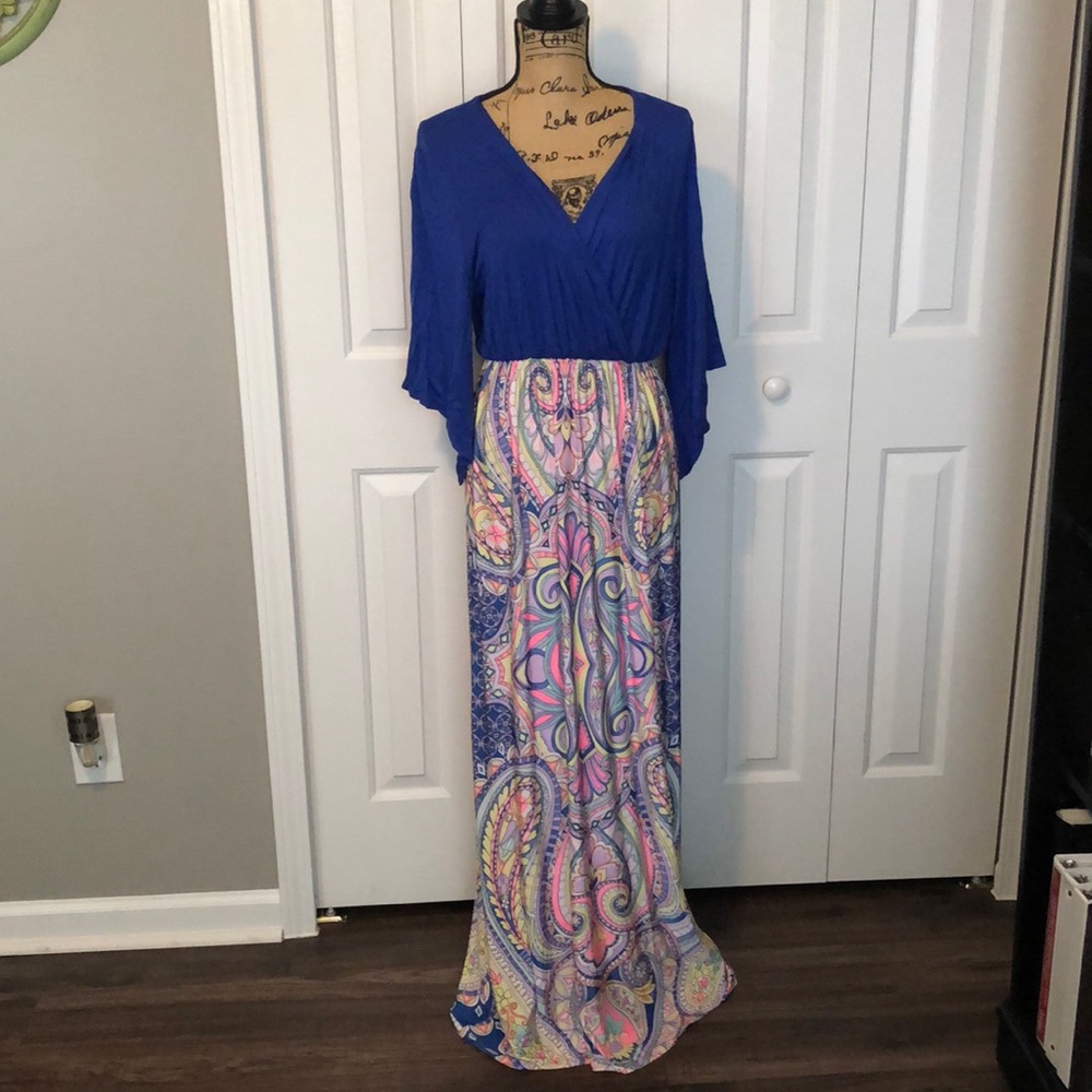 NWOT The Hanger Blue Pattern Maxi Dress